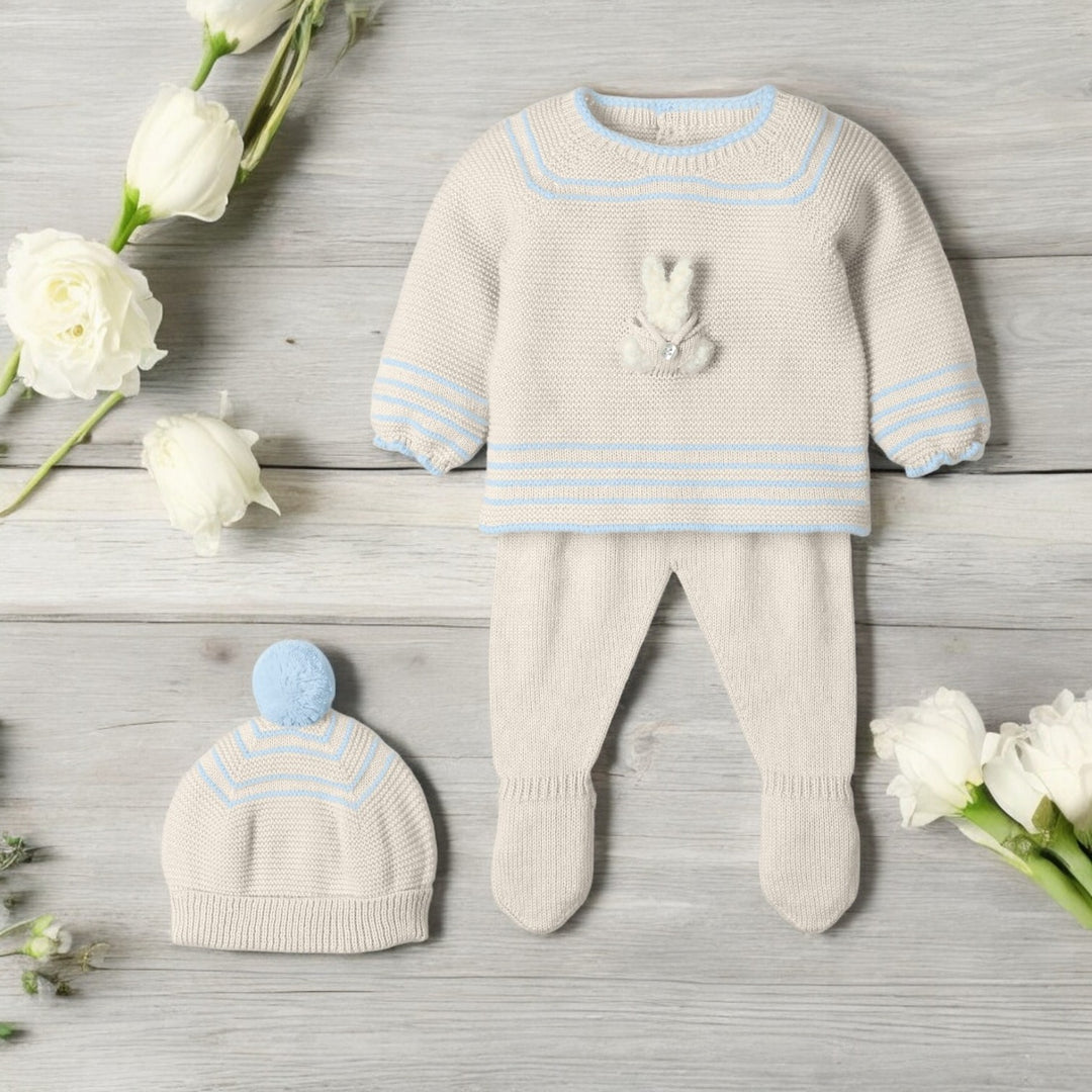 Mac Ilusion Oatmeal & Cloud Blue Knitted Bunny Three Piece Set