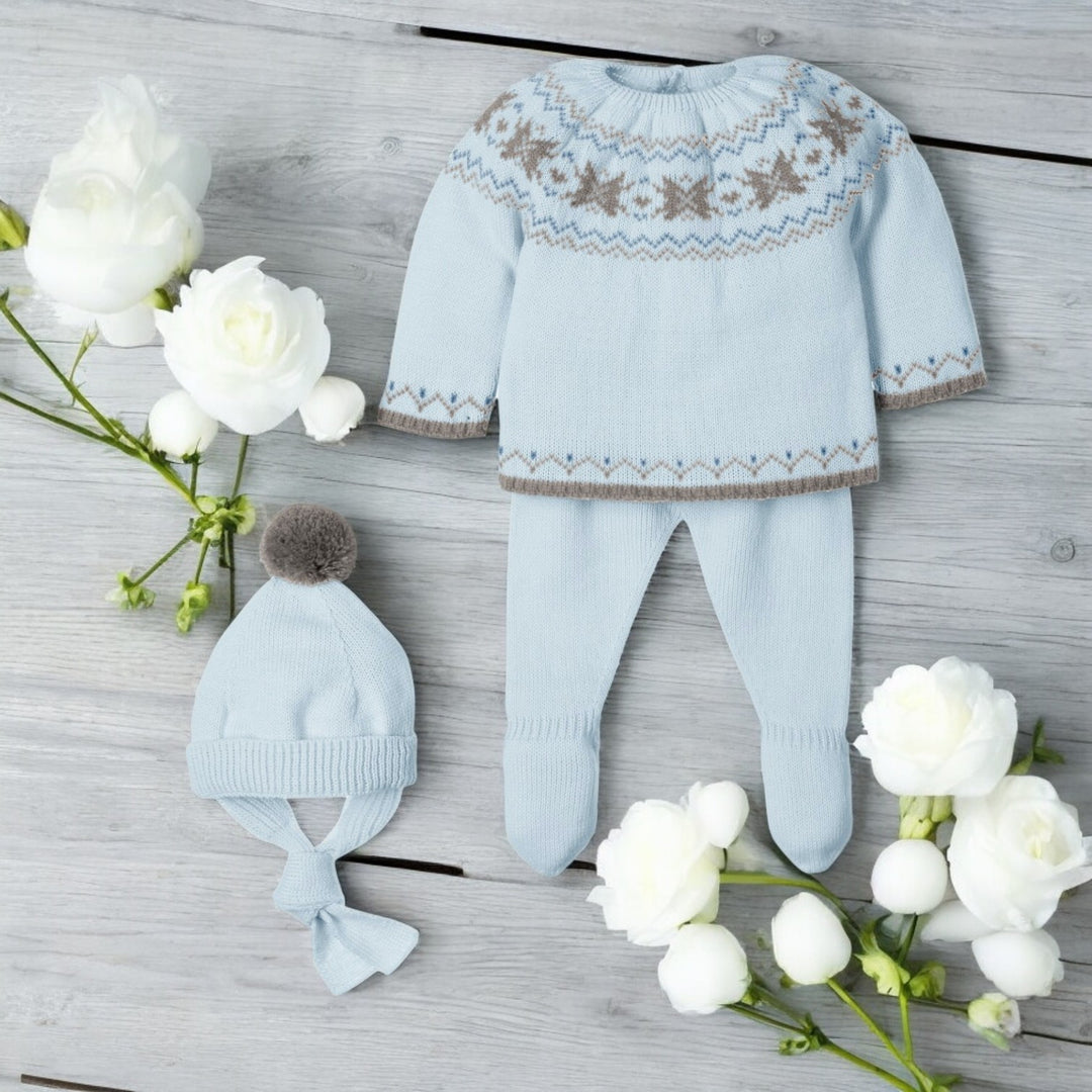 Mac Ilusion Cloud Blue Fair Isle Three Piece Knitted Set
