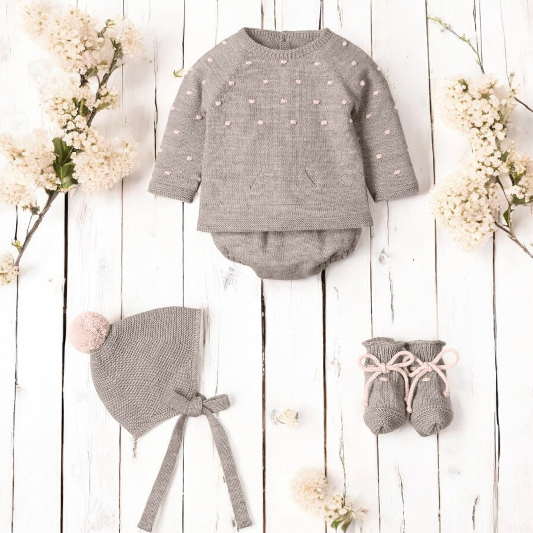 Mac Ilusion Beige & Pink Knitted Jam Pants Set