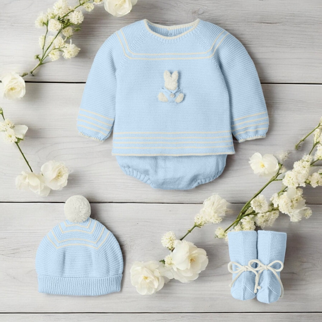 Mac ilusion Cloud Blue & Oatmeal Knitted Bunny Jam Pant Set