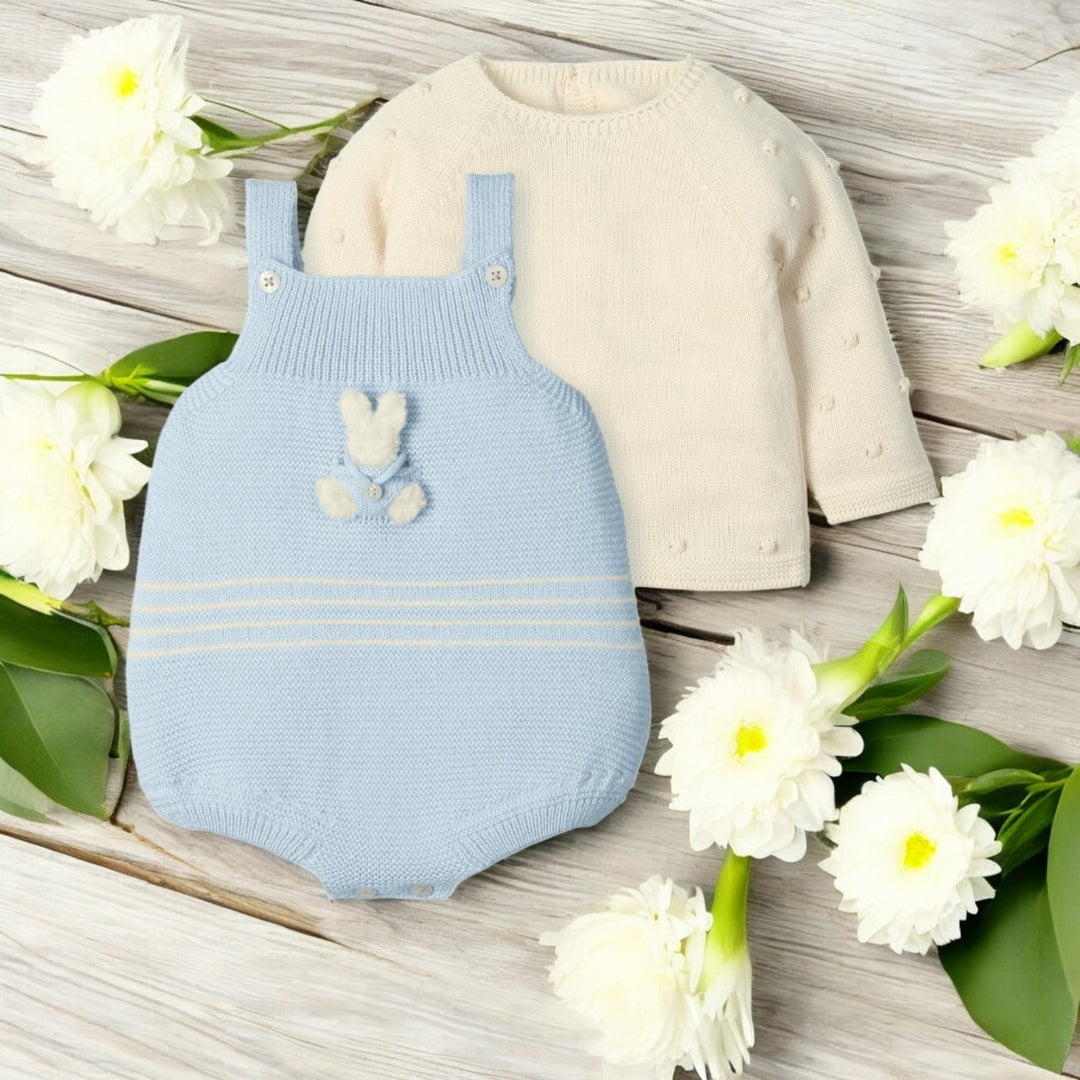 Mac Ilusion Cloud Blue & Oatmeal Knitted Bunny Romper & Top