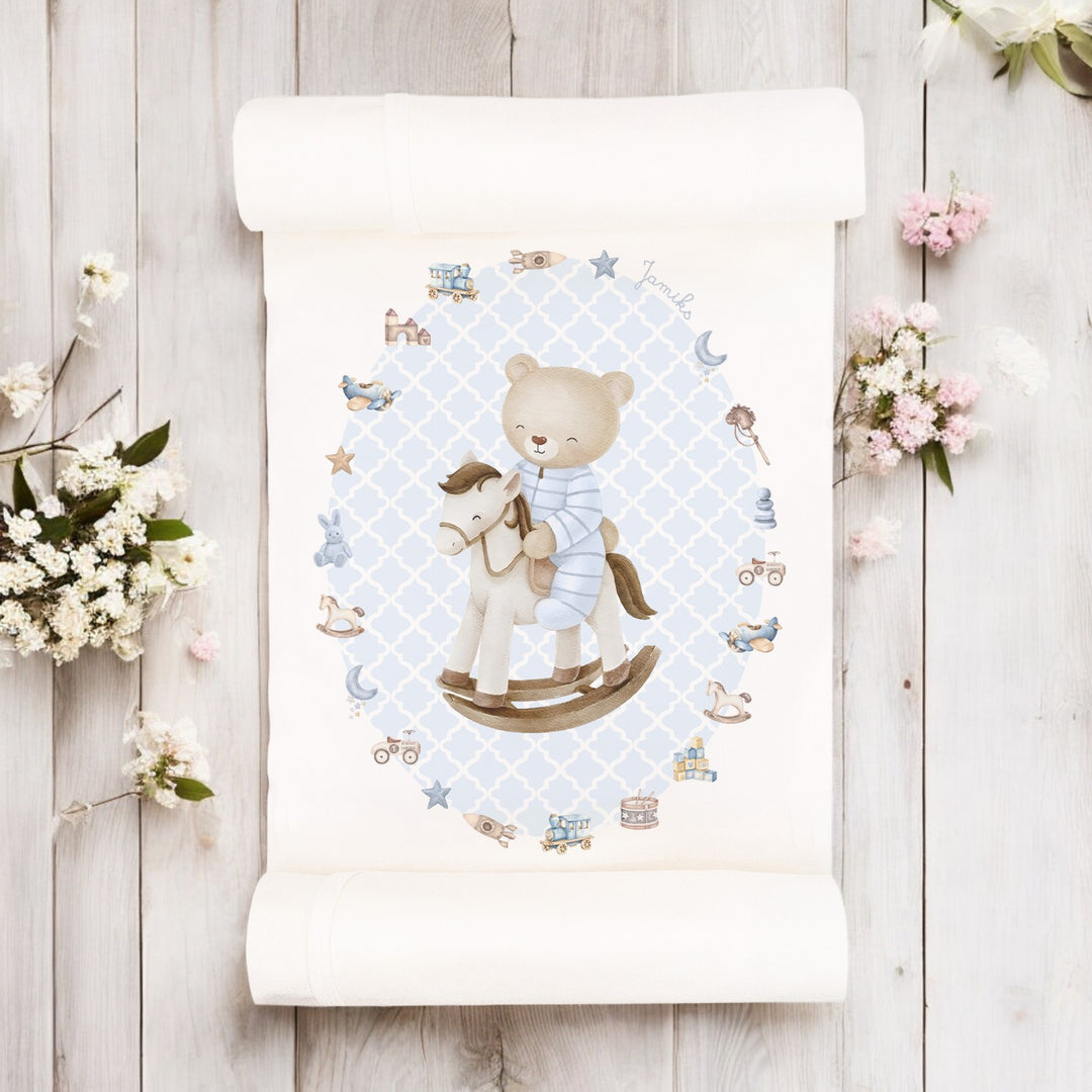 Jamiks Ecru Velour Bear Rocking Horse Swaddle