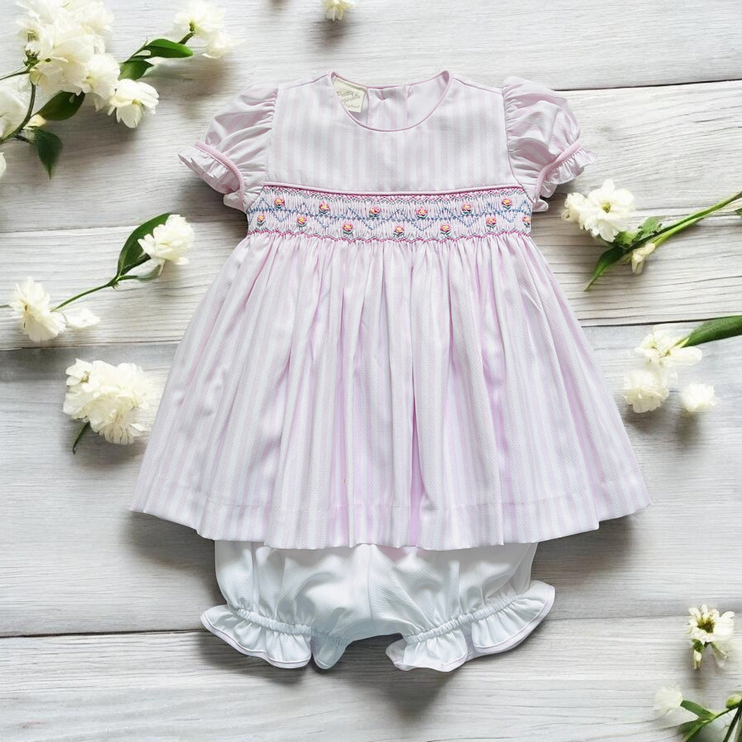 Pretty Originals Pink & White Stripe Smocked Dress