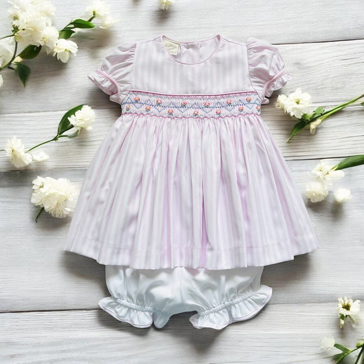 Pretty Originals Pink & White Stripe Smocked Dress