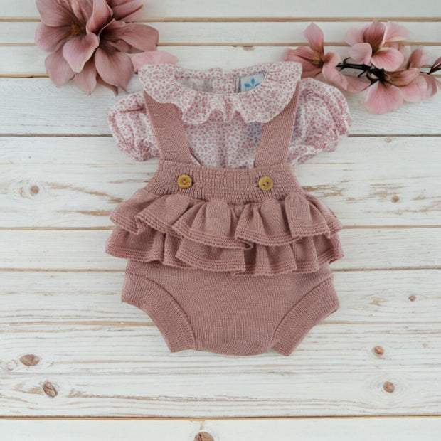 Dusky Pink Knitted Dungaree Bloomers Set