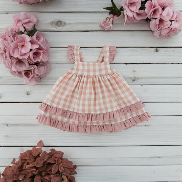 Dusky Pink Gingham Ruffle Dress