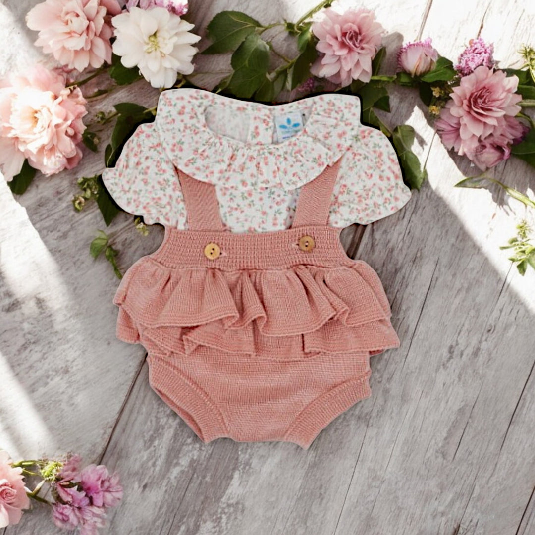 Sardon Dusky Pink Knitted Dungaree & Blouse Set