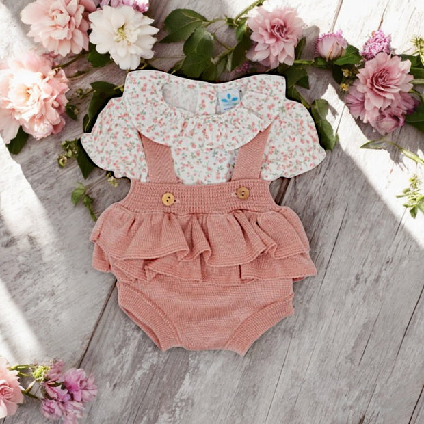 Sardon Dusky Pink Knitted Dungaree & Blouse Set