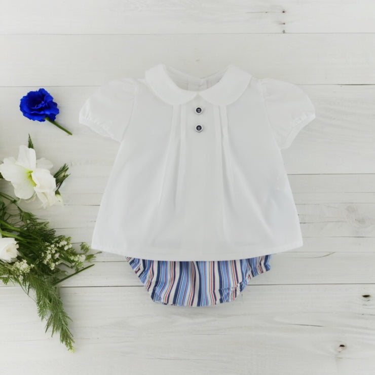 White Shirt & Nautical Stripe Jam Pants