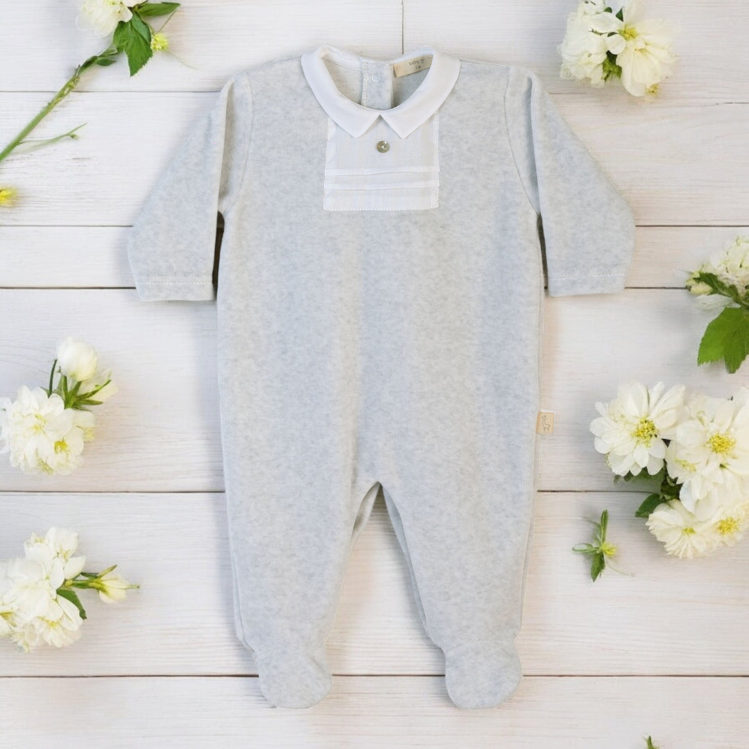 Baby Gi Marl Grey Velour Boys Sleepsuit