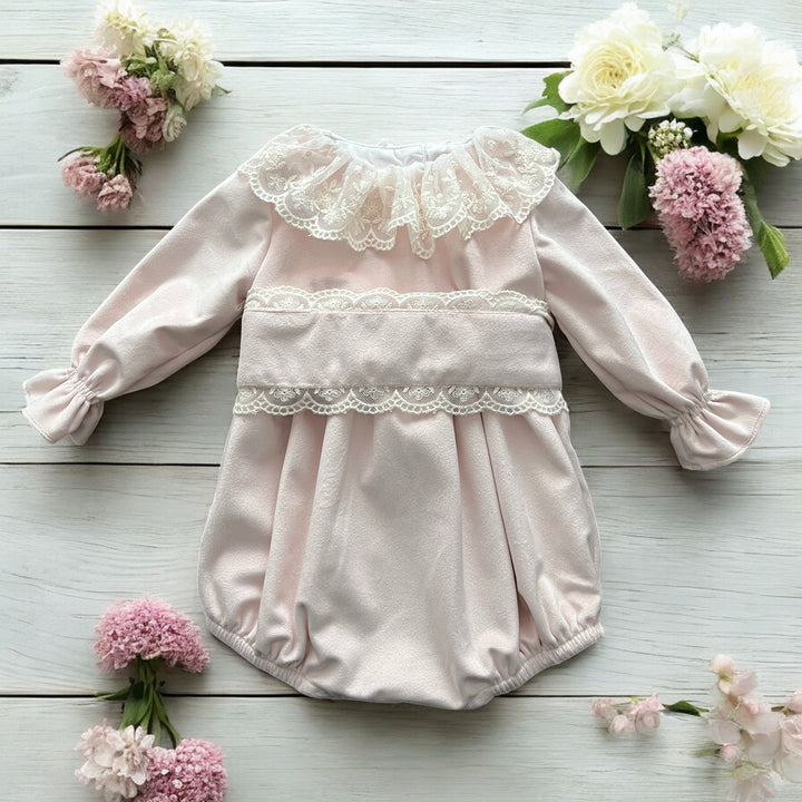 Pink Velvet & Lace Romper