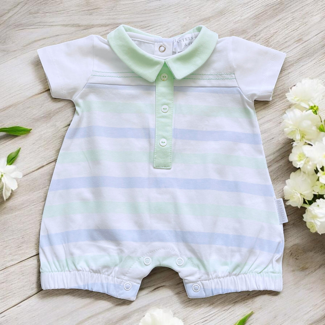 Pastles and co "Bartleby" White Blue & Mint Romper