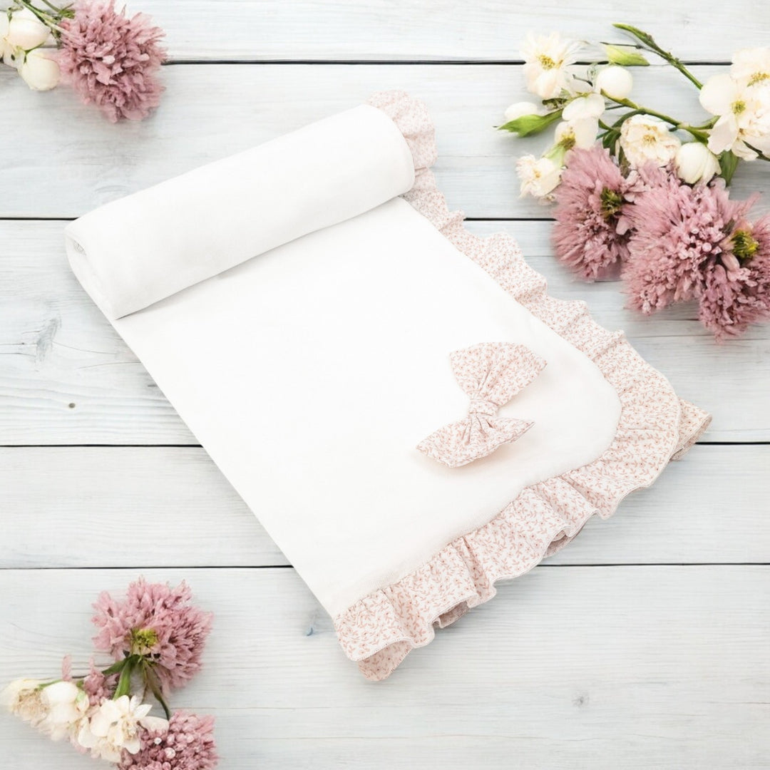 Jamiks Ecru & Dusky Pink Velour Ditsy Floral Swaddle