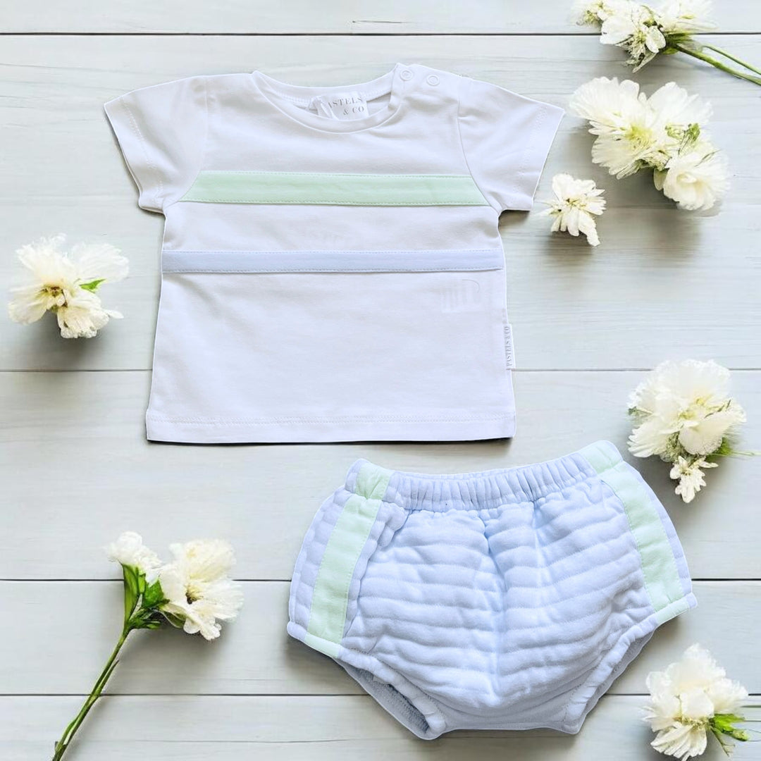 Pastels & Co "Berlin" White Top & Blue Jam Pants