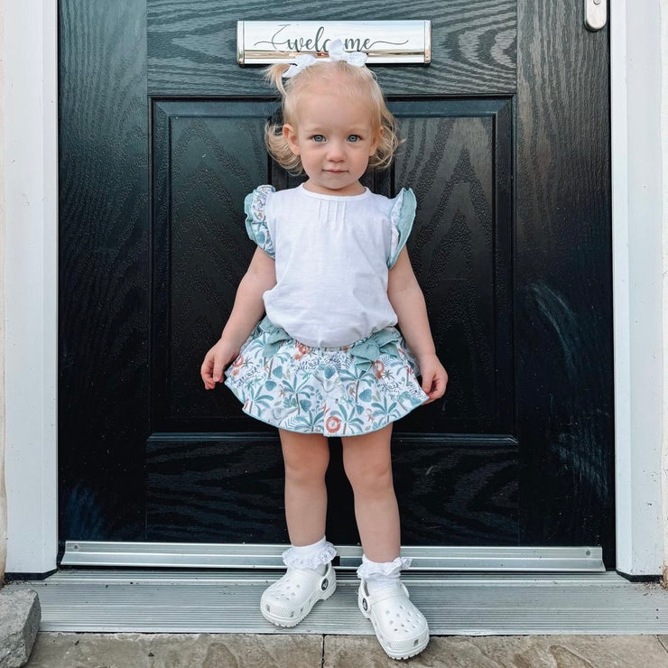 White Top & Teal Jungle Bloomers