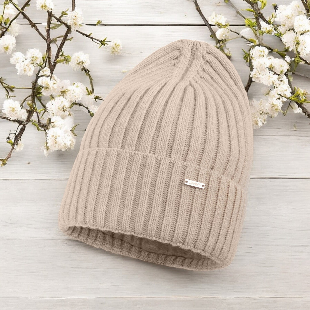 Jamiks Beige Ribbed Wool knitted Hat