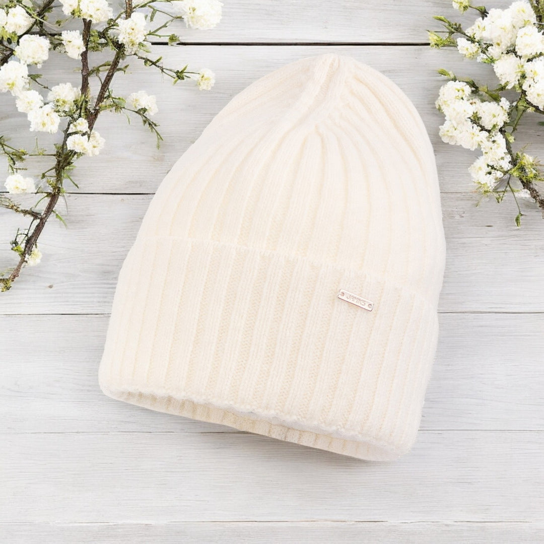 Jamiks Ivory Ribbed Wool knitted Hat