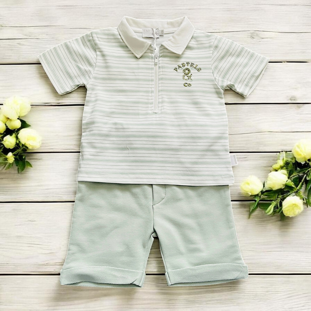 Pastels & Co "Calvin" Sage & White Stripe Top & Shorts