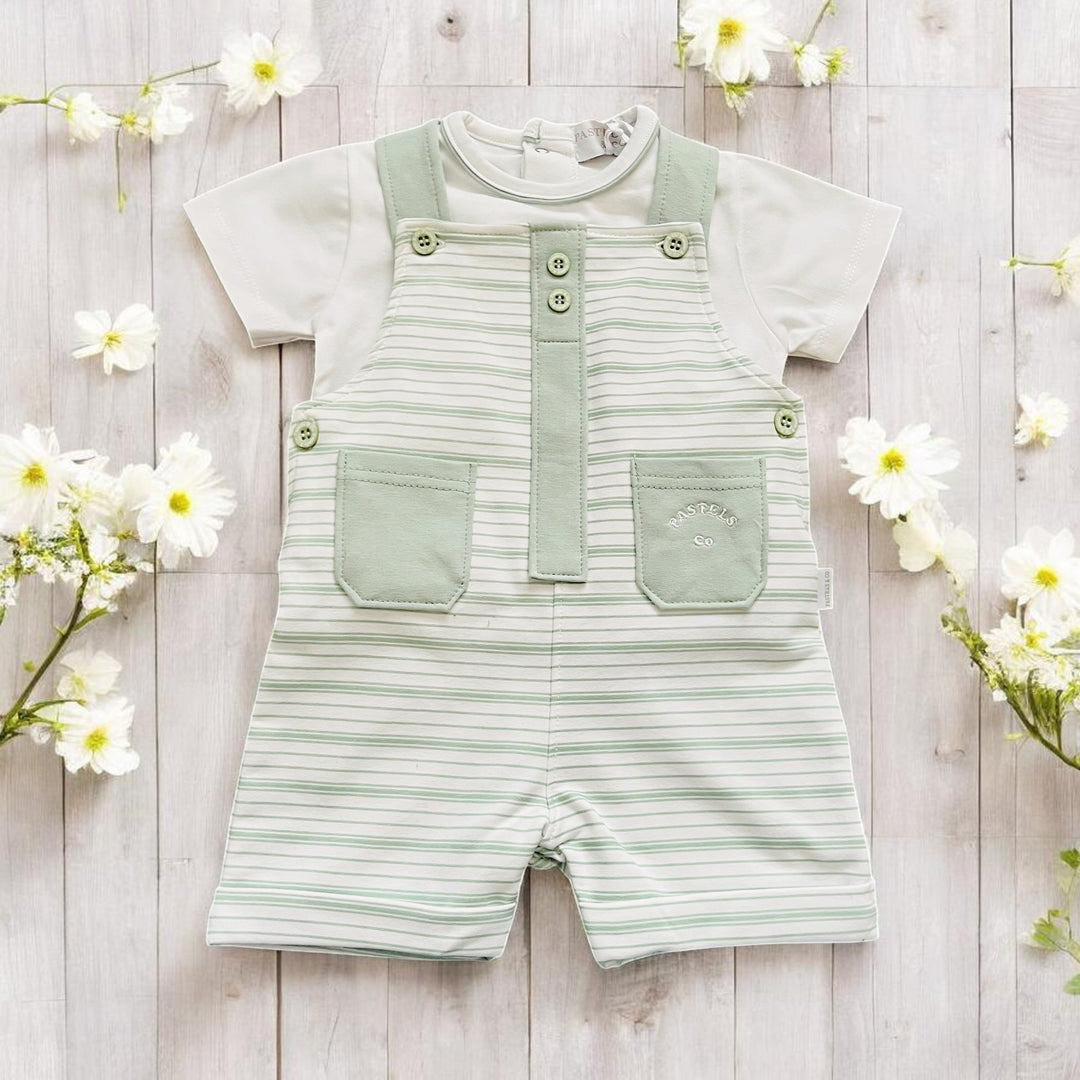 Pastels & Co "Cillian" White & Sage Dungaree Romper