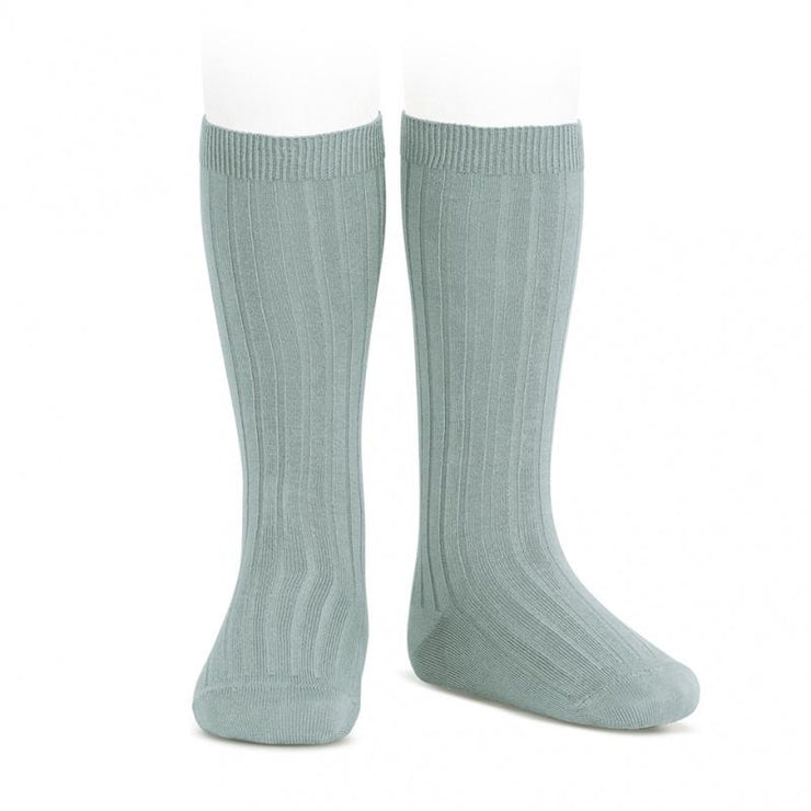 Sea Mist Green Wide Ribbed Knee High Spanish Socks