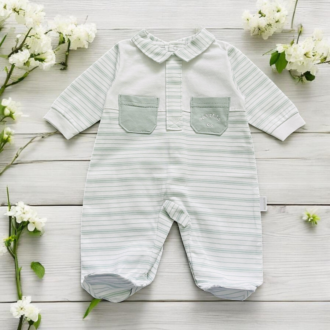 Pastels & Co "Cooper" White & Sage Sleepsuit