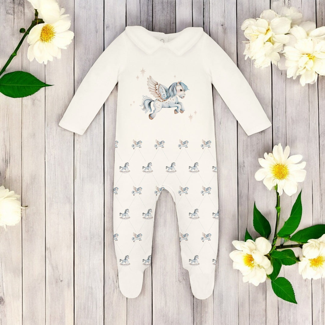 Jamiks Ecru Velour Fairytale Pegasus Sleepsuit
