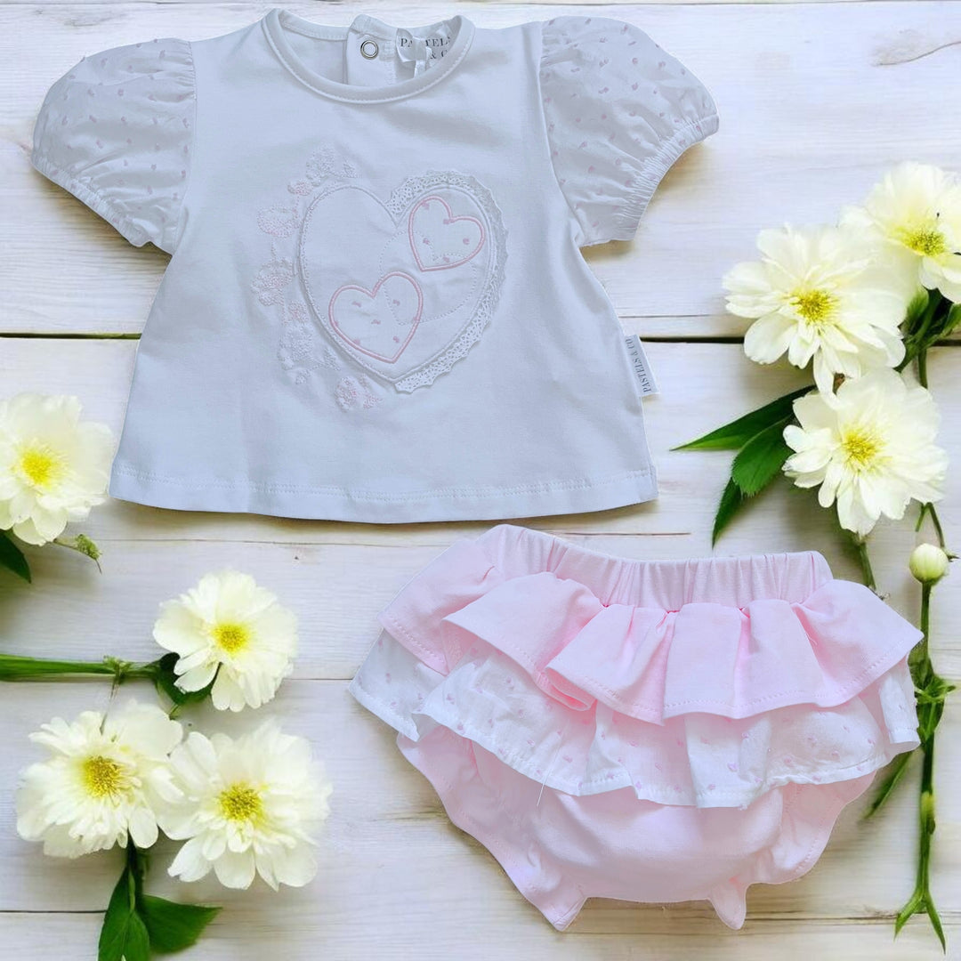 Pastels & Co "Curin" White & Pink Top & Bloomers