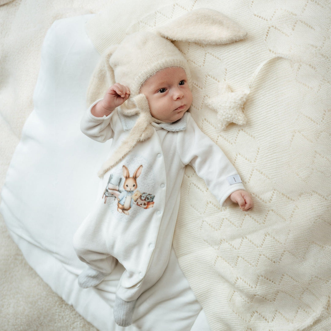 Jamiks Ecru Velour Rabbit Sleepsuit