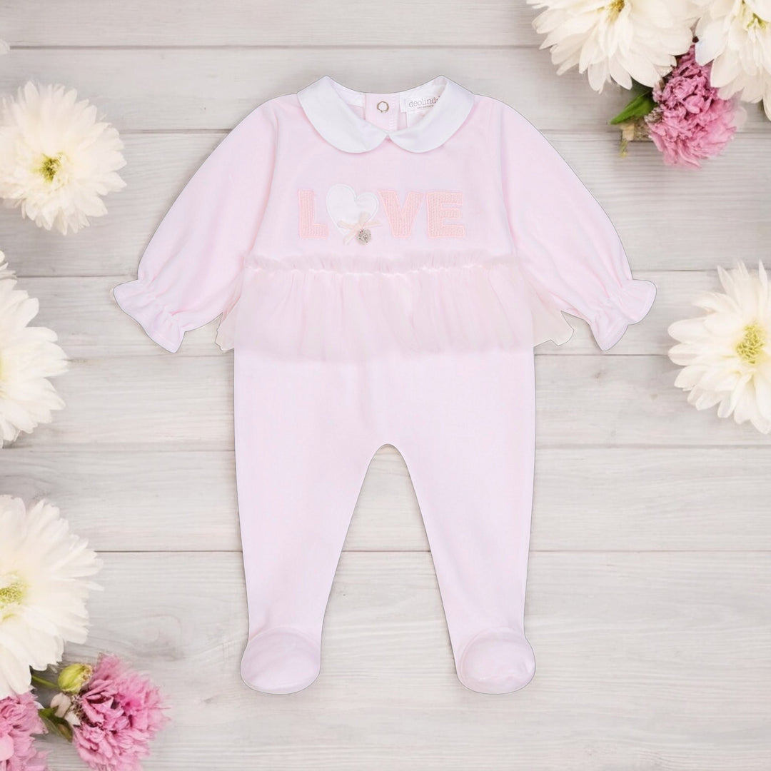 Deolinda Pink Velour Love Sleepsuit