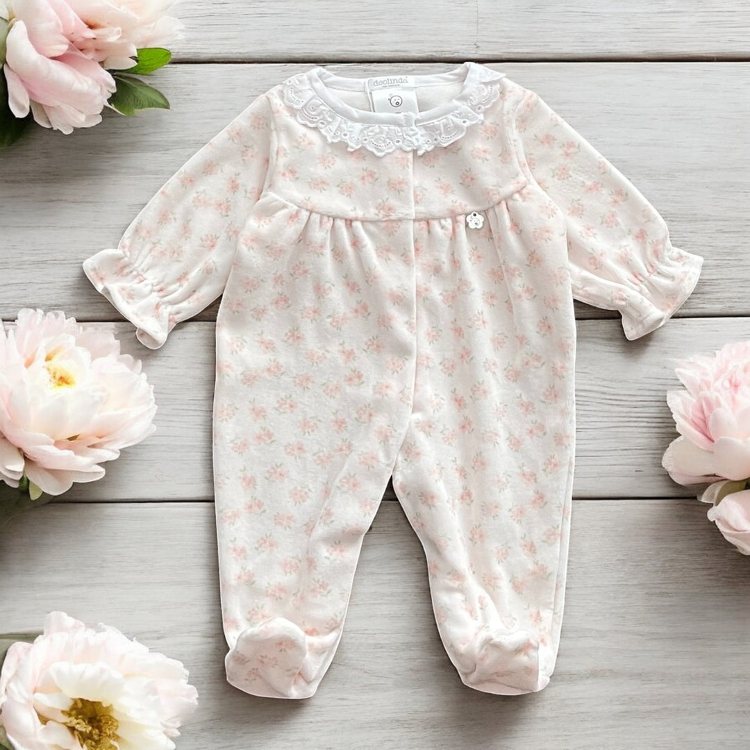 Deolinda Pink Floral Velour Sleepsuit