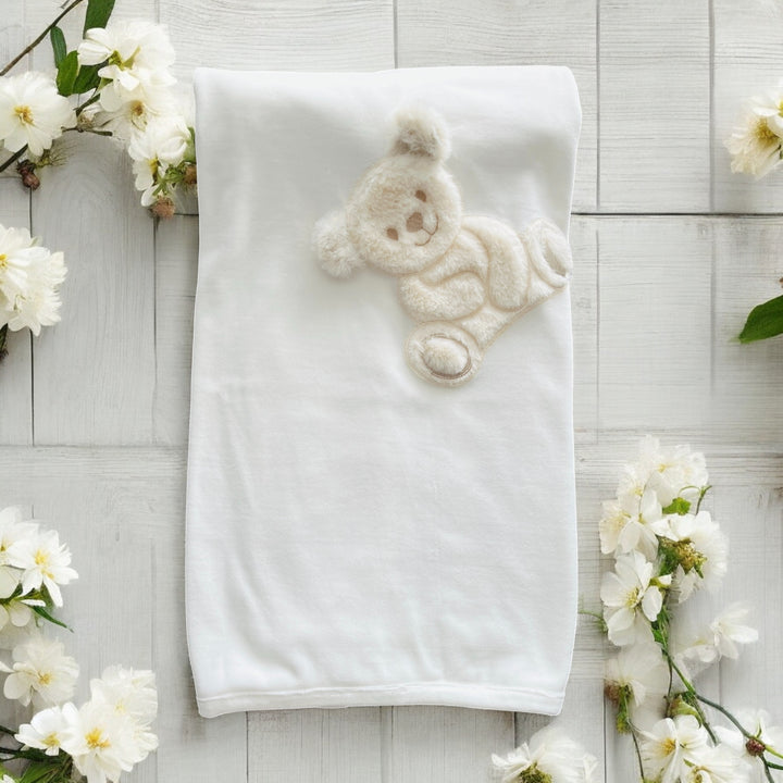 Deolinda Ivory Velour Teddy Bear Swaddle