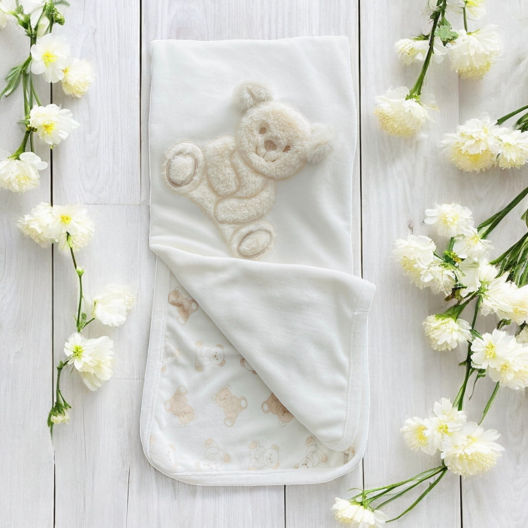 Ivory Velour Teddy Bear Swaddle