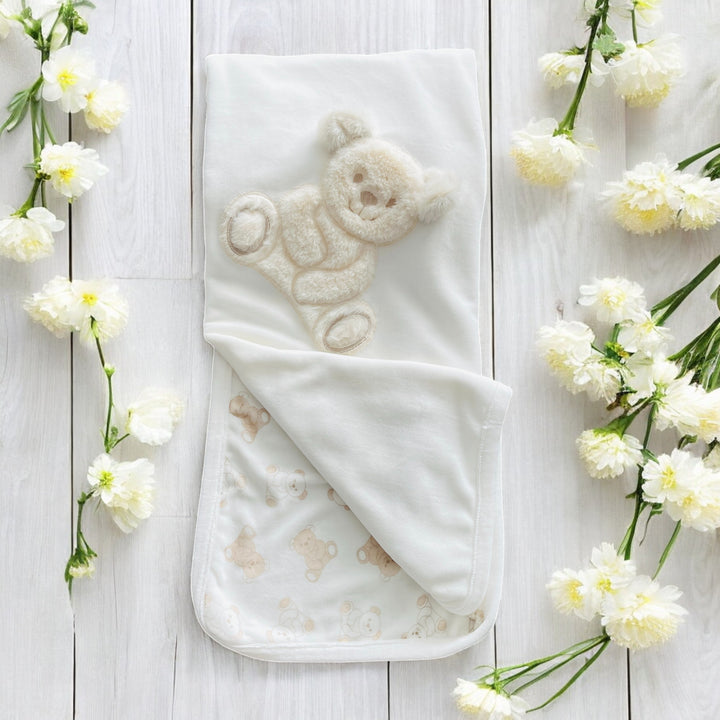 Ivory Velour Teddy Bear Swaddle