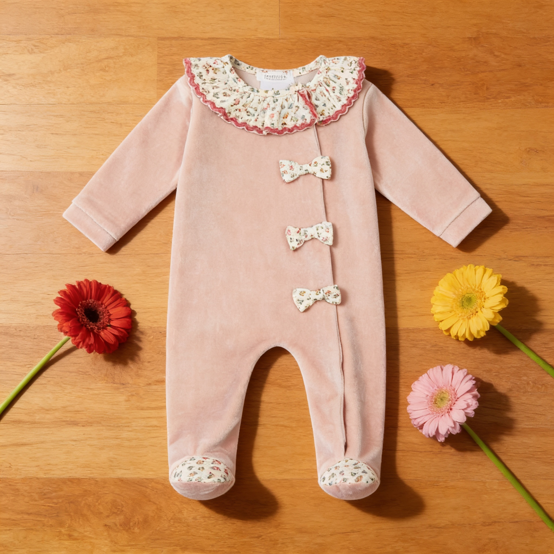 Deolinda Dusky Pink Velour Sleepsuit