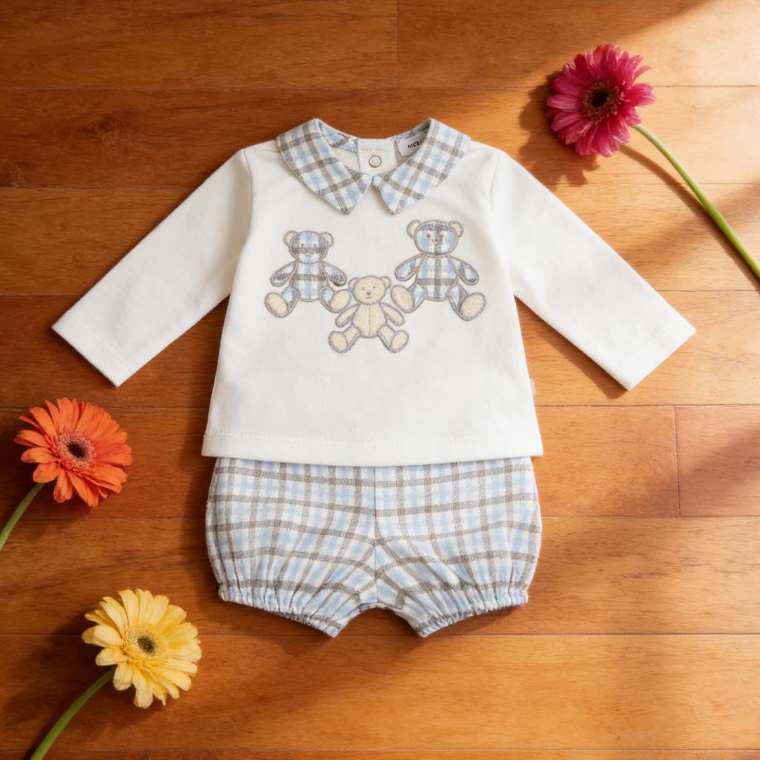 Deolinda Ivory & Blue Tartan Top & Jam Pants