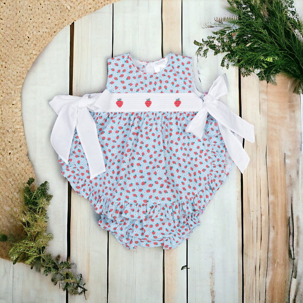 Blue & Red Strawberry Dress & Bloomers