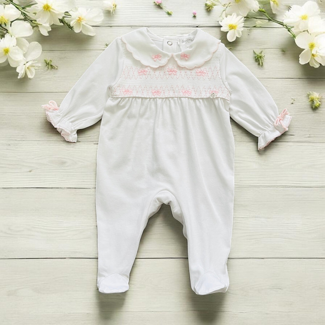 Deolinda White & Pink Bow Sleepsuit