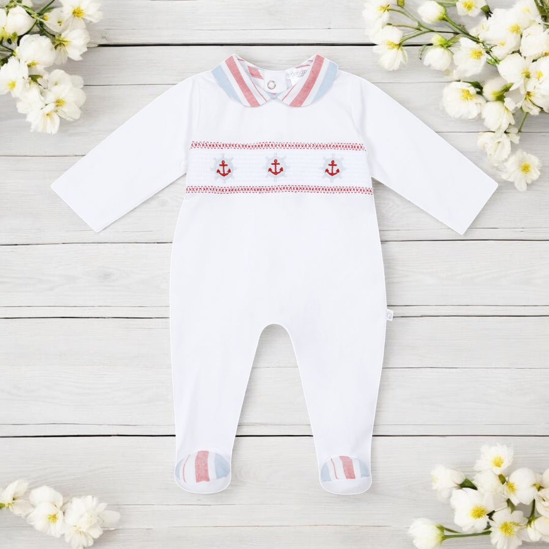 Deolinda White & Pastel Blue Nautical Sleepsuit
