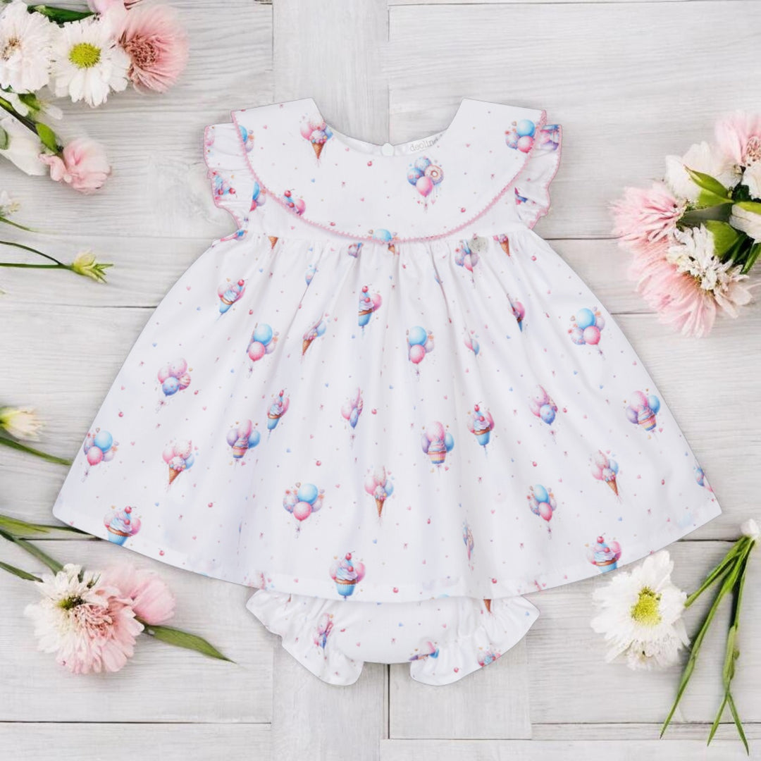 Deolinda White & Pink Cupcake Dress & Bloomers