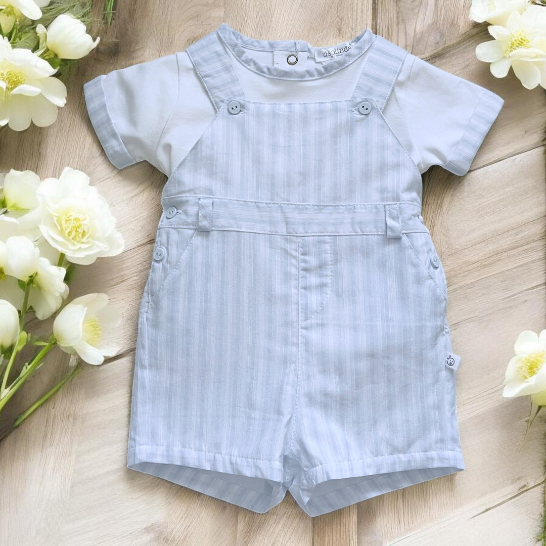 Deolinda White & Blue Striped Dungaree Romper Set