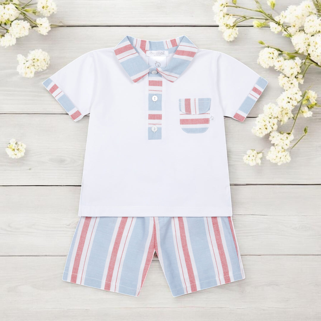 Deolinda White & Nautical Stripe Polo & Shorts Set