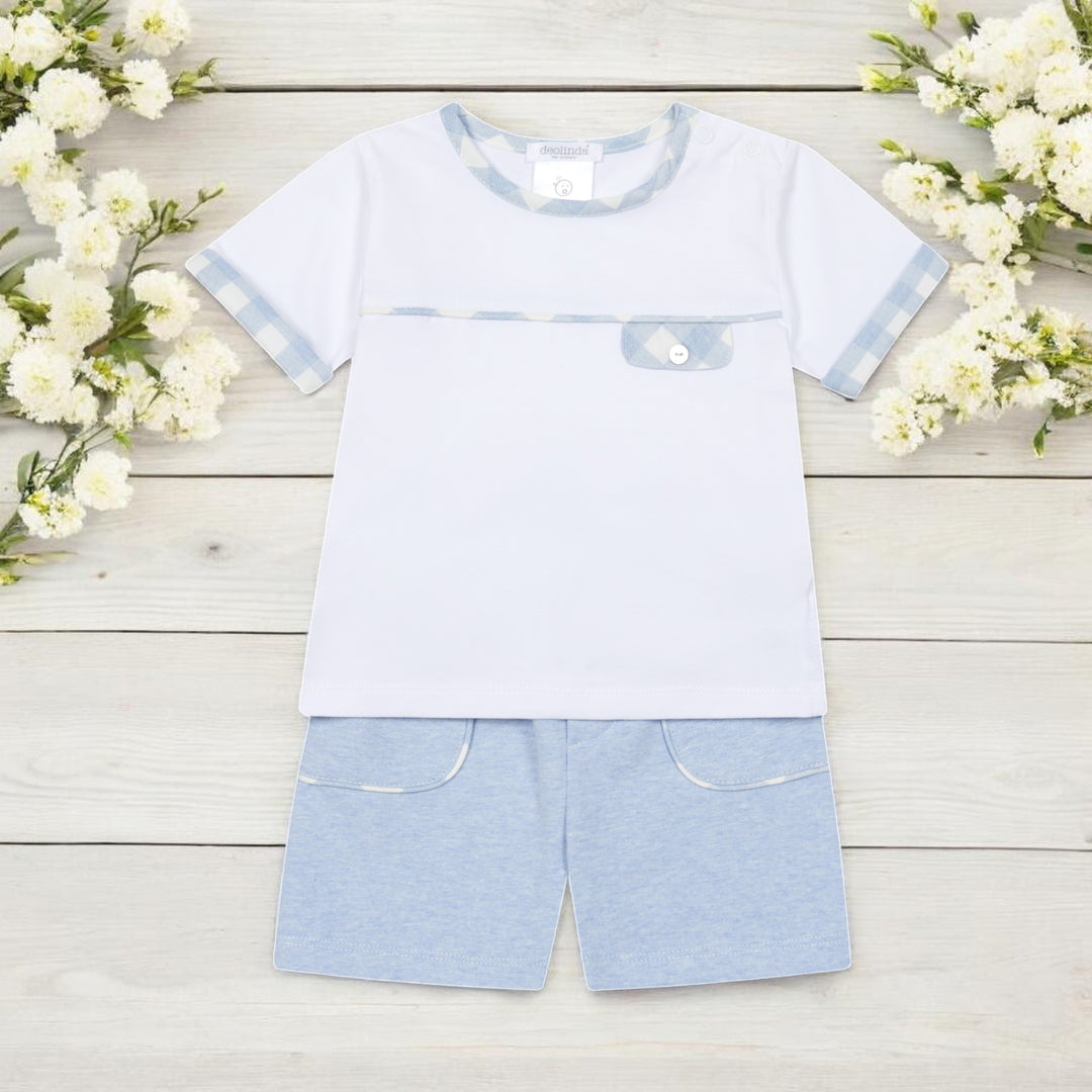 Deolinda White & Pastel Blue T-Shirt & Shorts Set