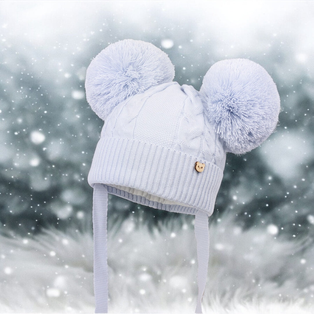 Jamiks Blue Knitted Double Pom-Pom Hat