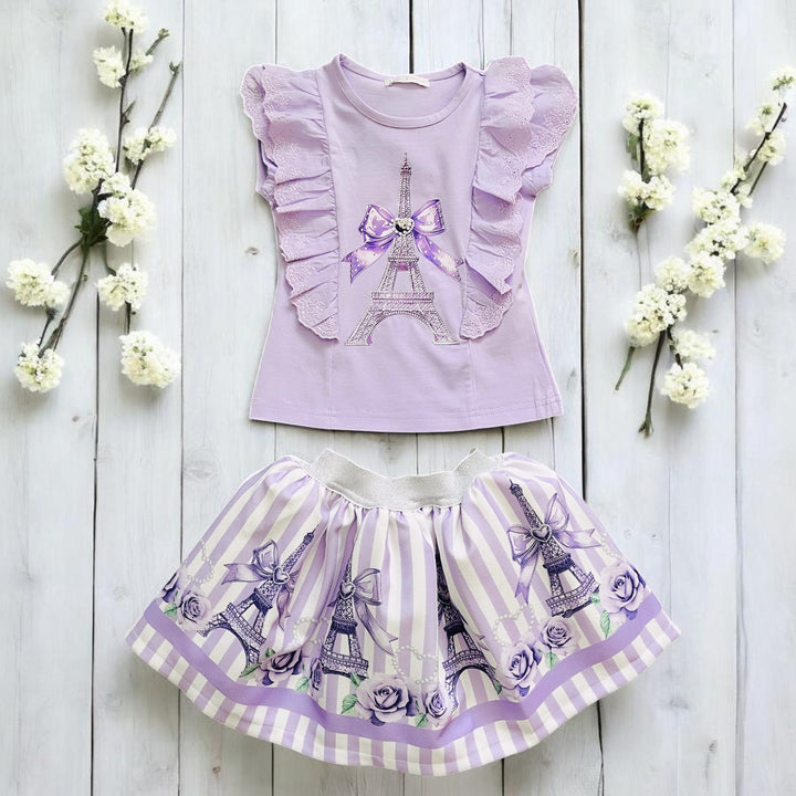 Lilac Eiffel Tower Top & Skirt Set