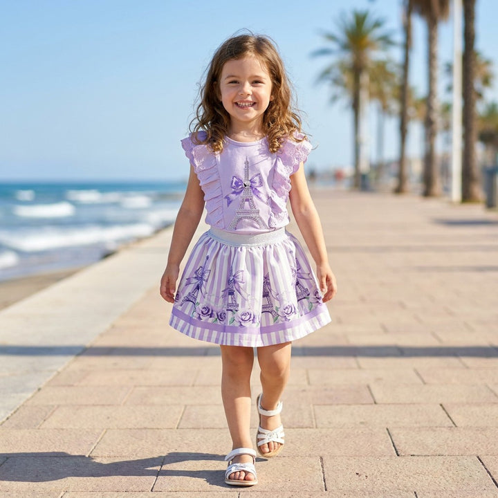 Lilac Eiffel Tower Top & Skirt Set