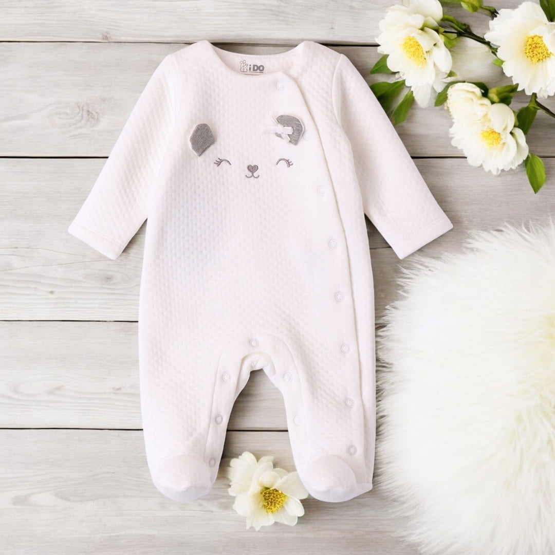 IDO Girls White Waffle Sleepsuit
