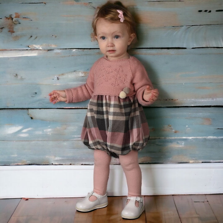 Dusky Pink Half Knit Tartan Romper