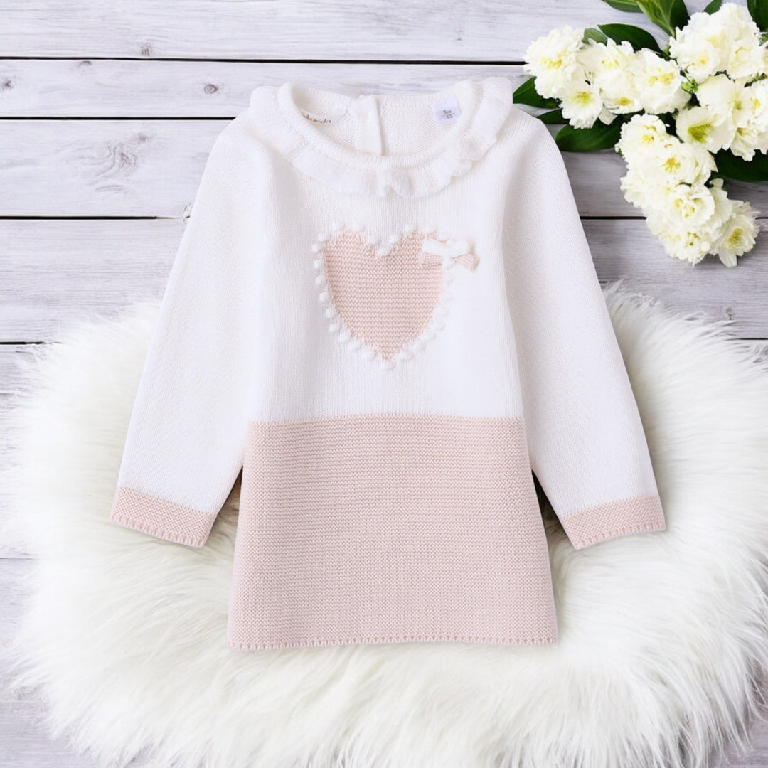 Minibanda Cream & Oatmeal Knitted Heart Dress