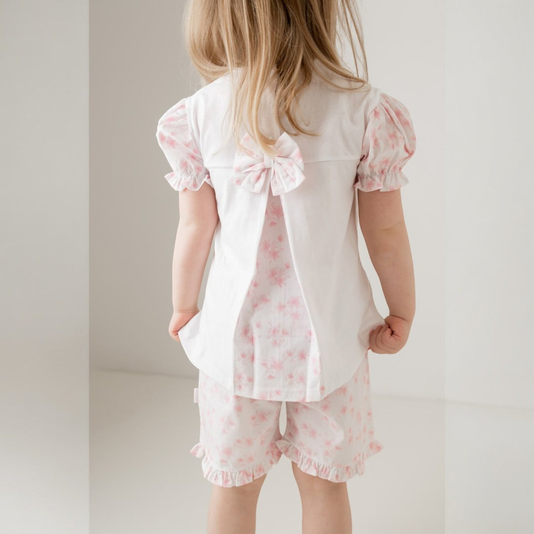 "Lilac" White & Pink Top & Short Set Back