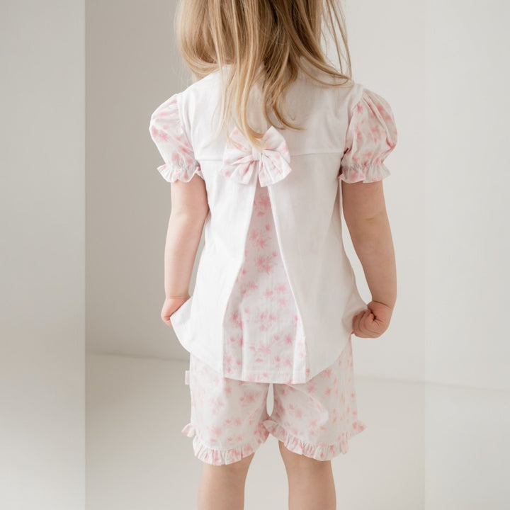 "Lilac" White & Pink Top & Short Set Back